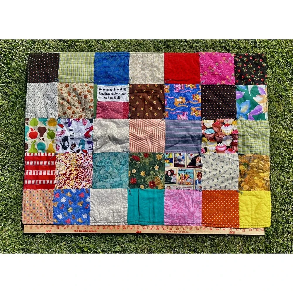 Handmade Patchwork Quilt Lap Throw Scrappy Cotton Multicolor Squares
